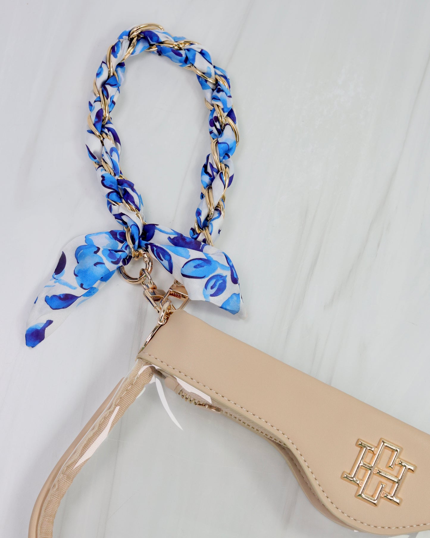 Serafina Scarf Purse Chain BL Wht Floral