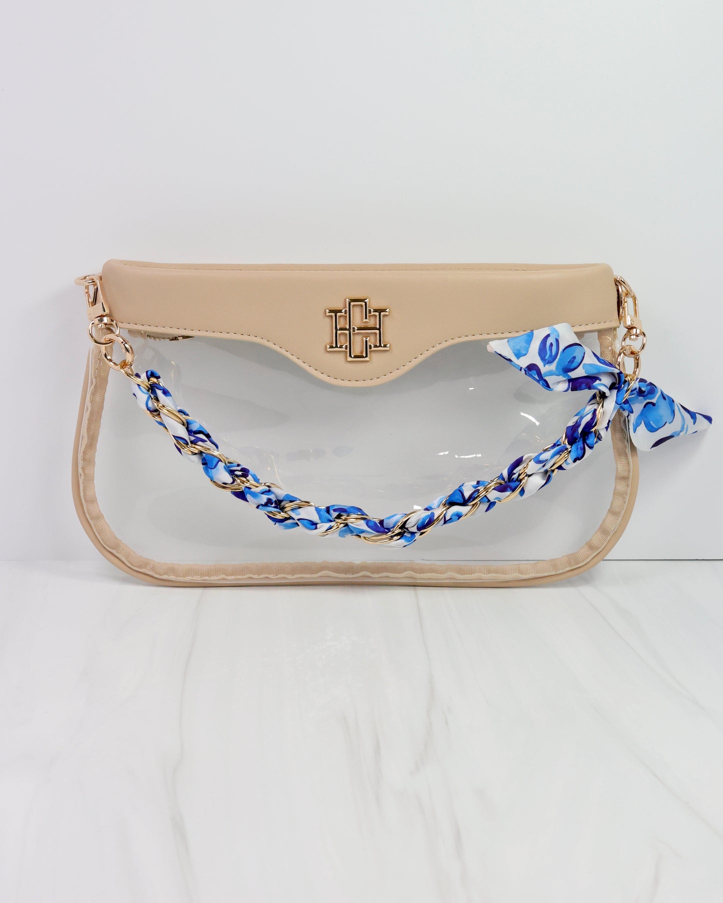 Serafina Scarf Purse Chain BL Wht Floral