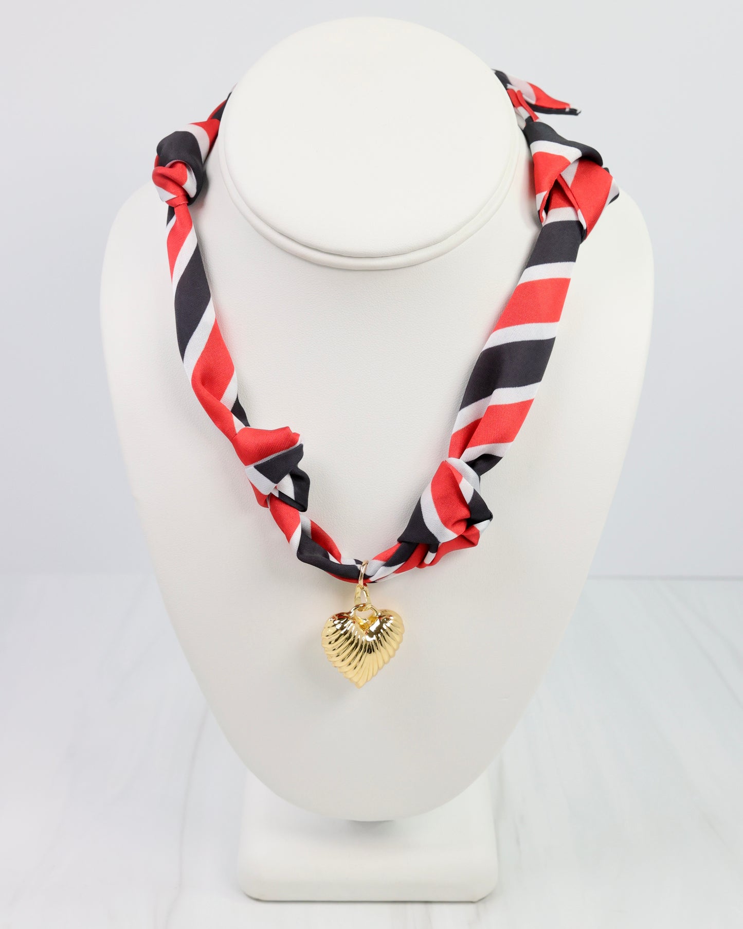 Serafina Scarf Charm Necklace BK RD STRIPE