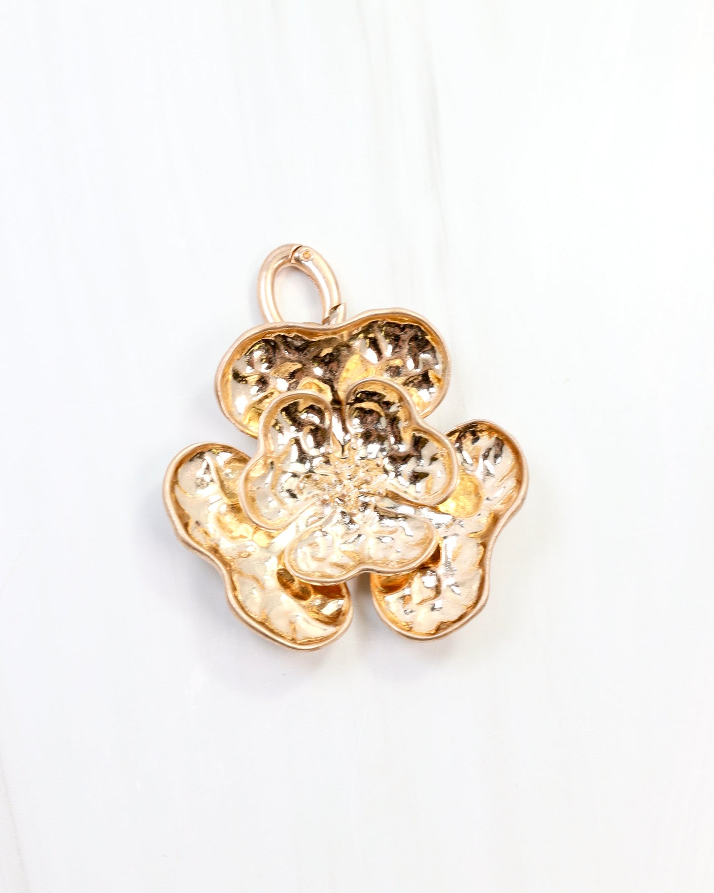 Large Hammered Flower Charm GOLD