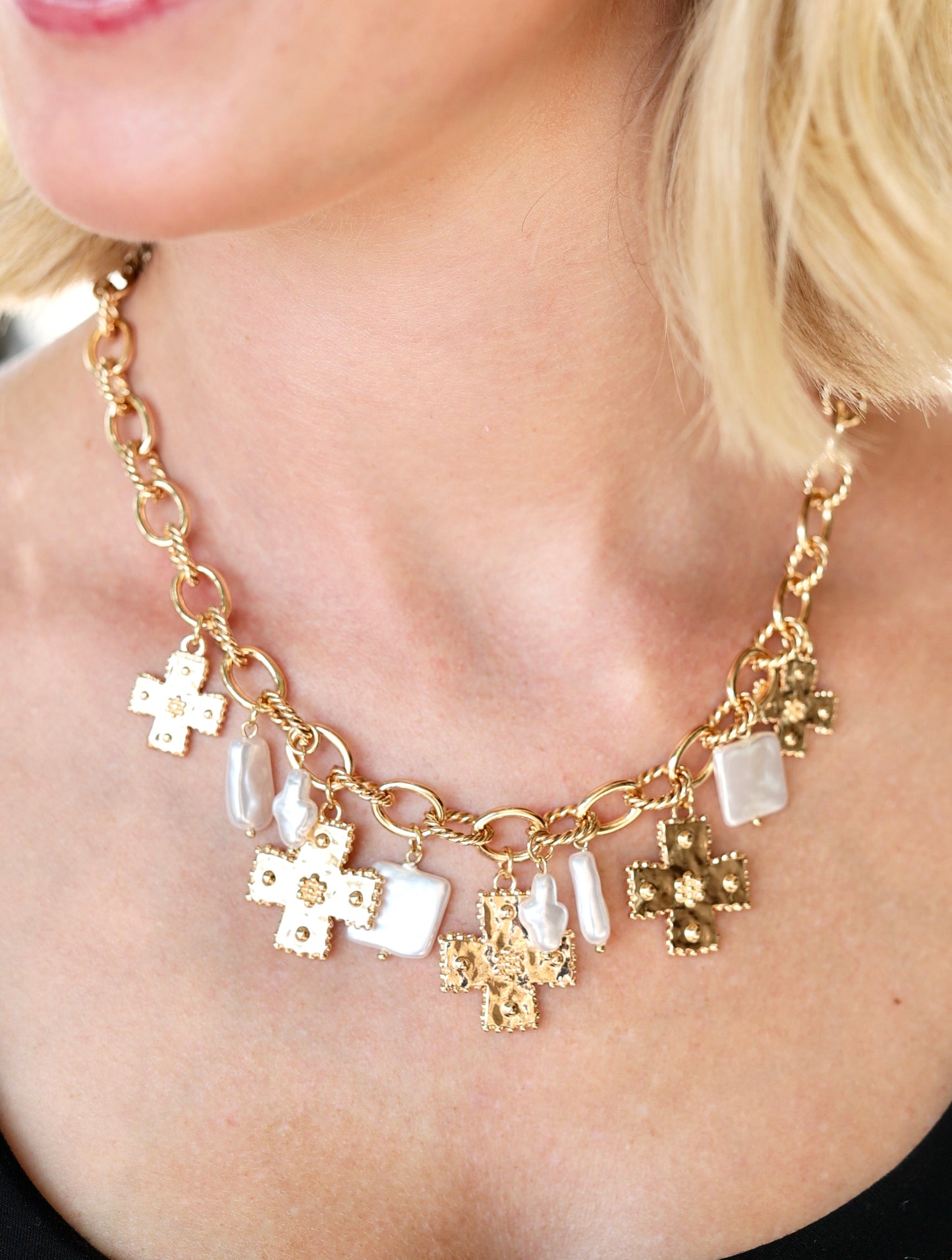 Pearson Cross Charm Necklace Gold