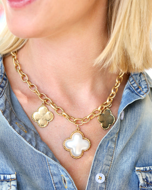 Jasmine Clover Necklace Worn Gold