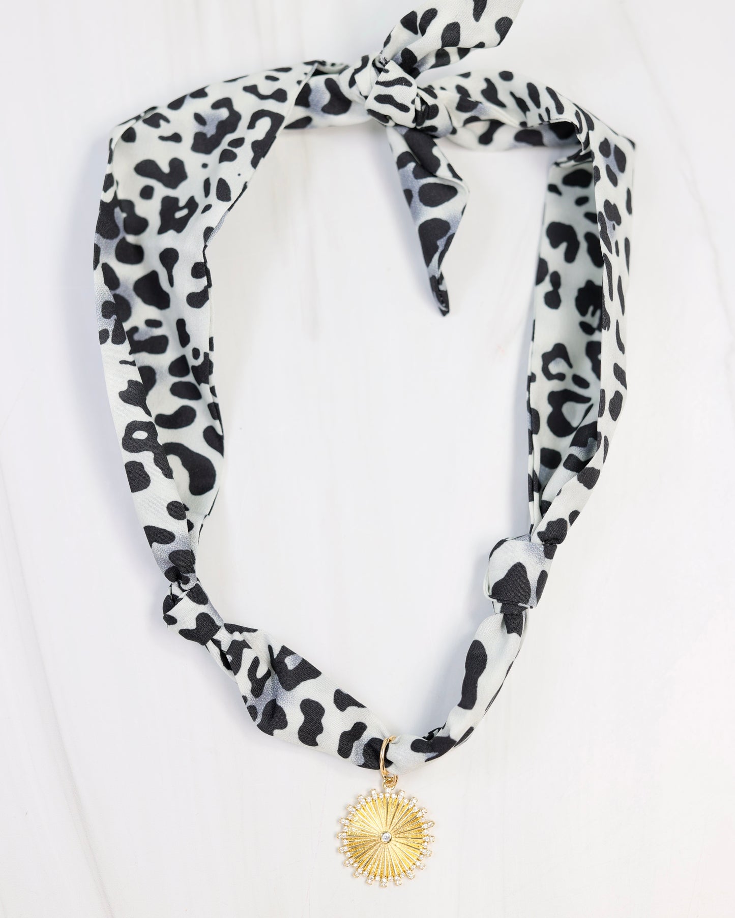 Nala Leopard Scarf Charm Necklace Grey