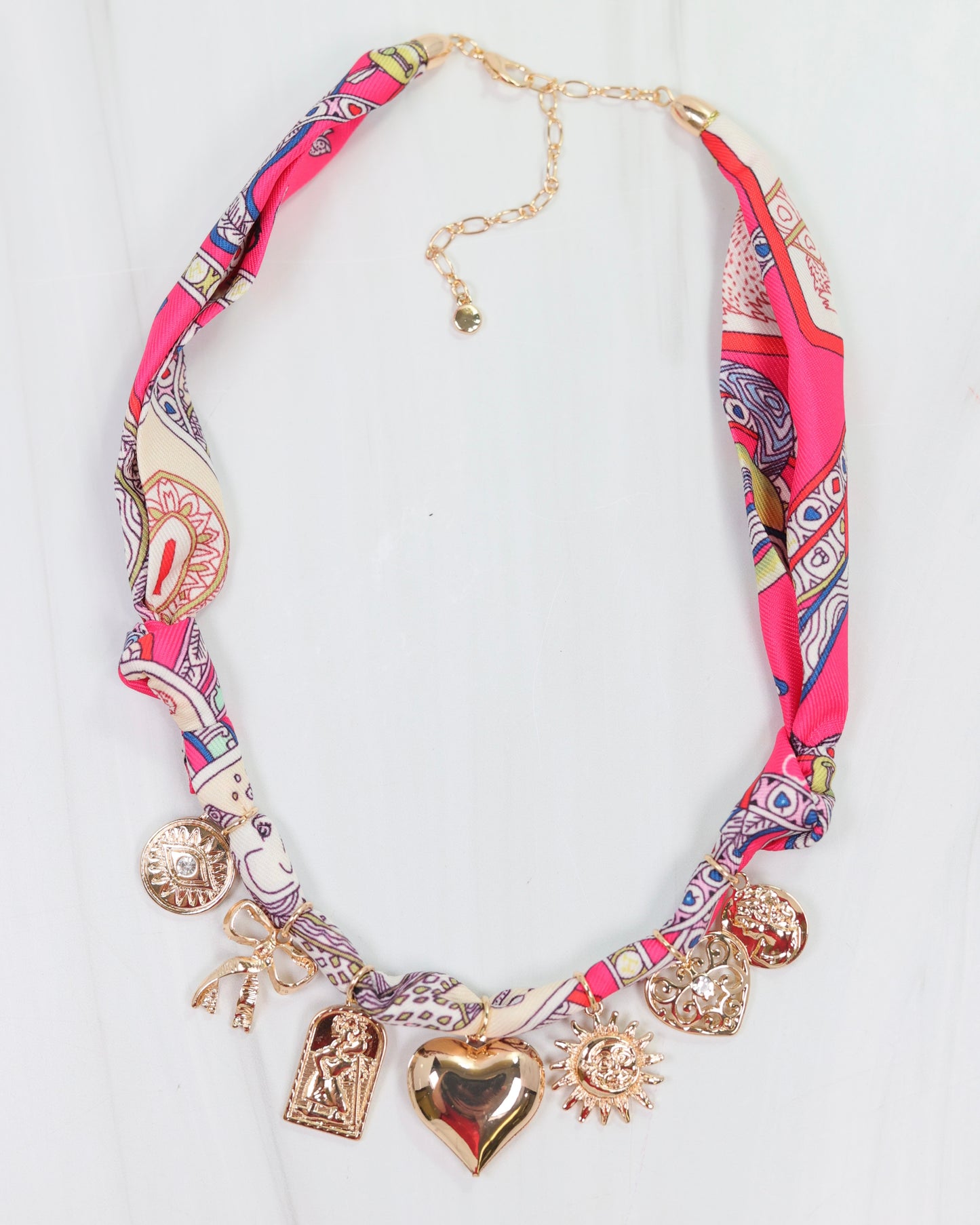 Kat Multi Charm Scarf Necklace Fuchsia