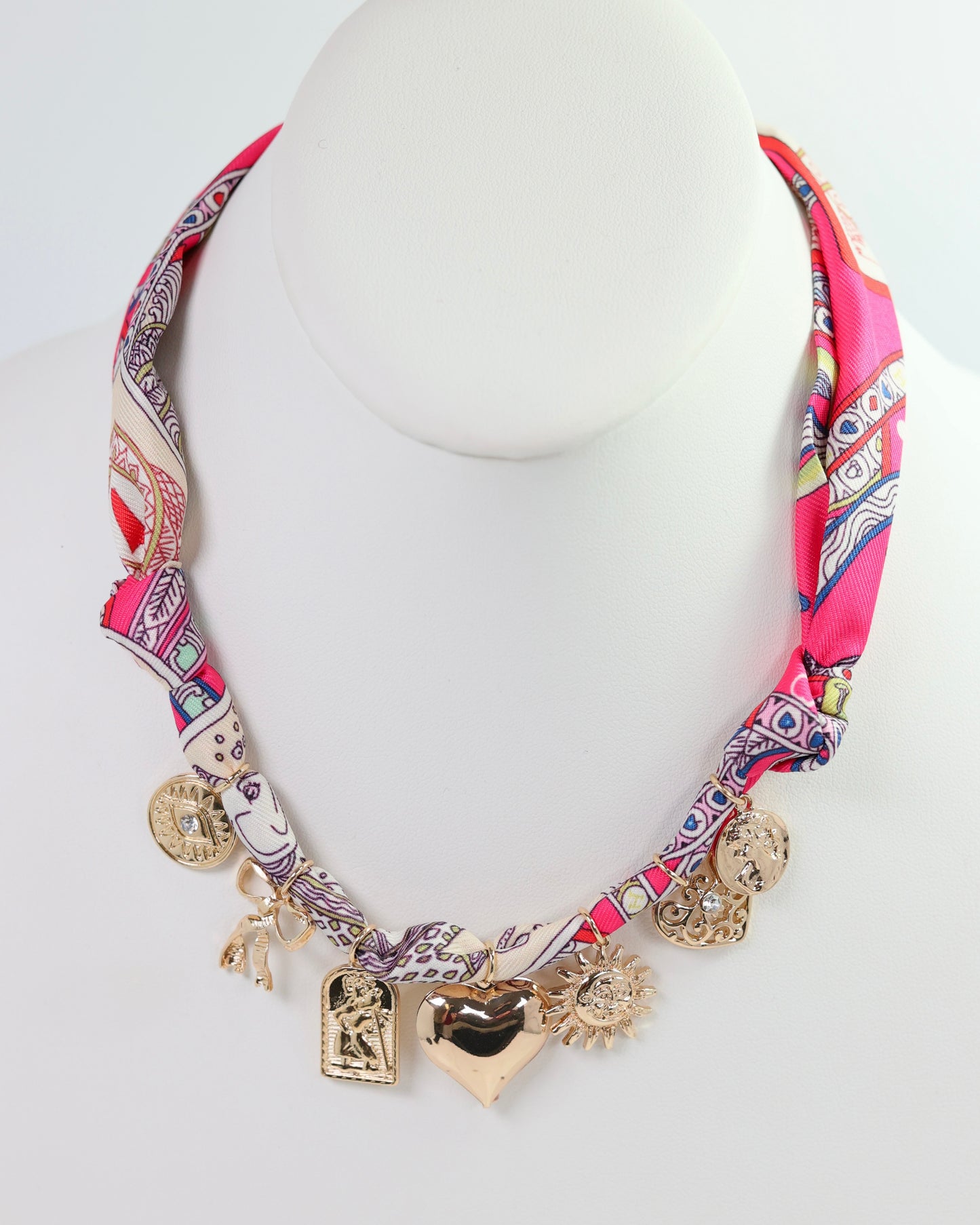 Kat Multi Charm Scarf Necklace Fuchsia