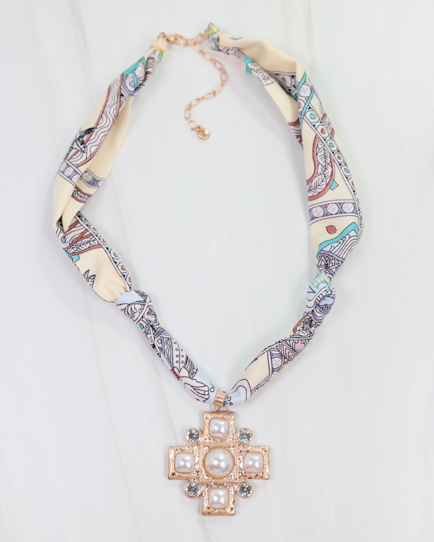 Trina Scarf Necklace with Cross Charm Ivory
