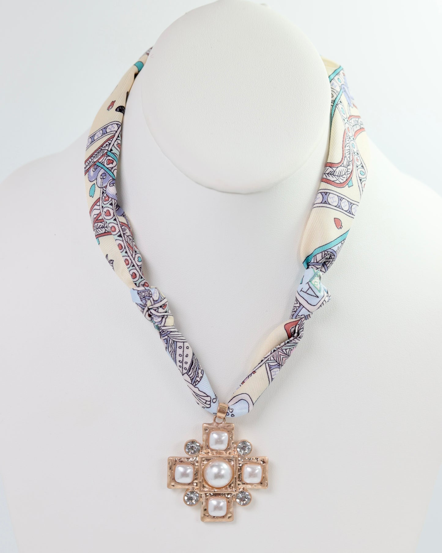 Trina Scarf Necklace with Cross Charm Ivory