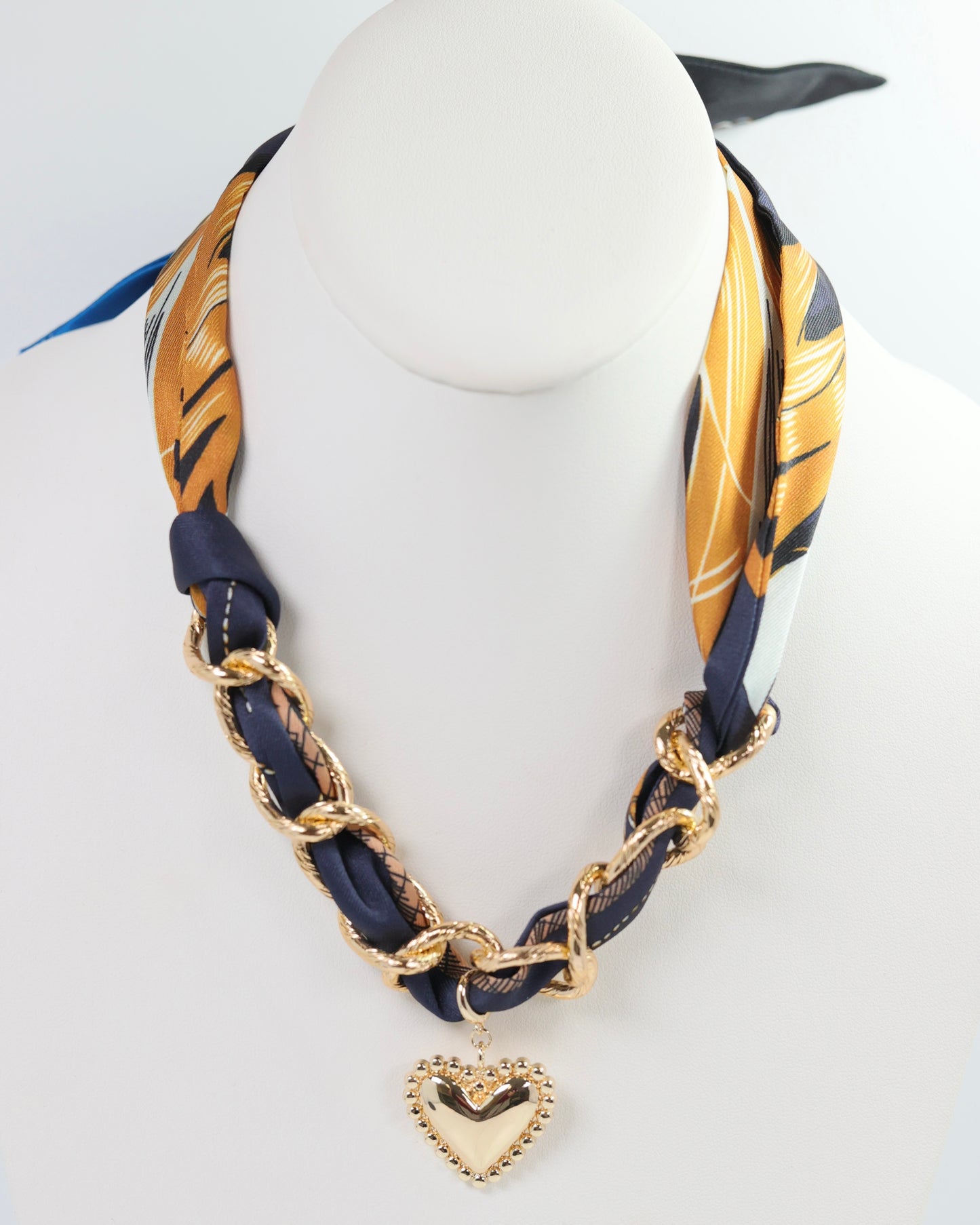 Santee Scarf Charm Necklace Navy Gold