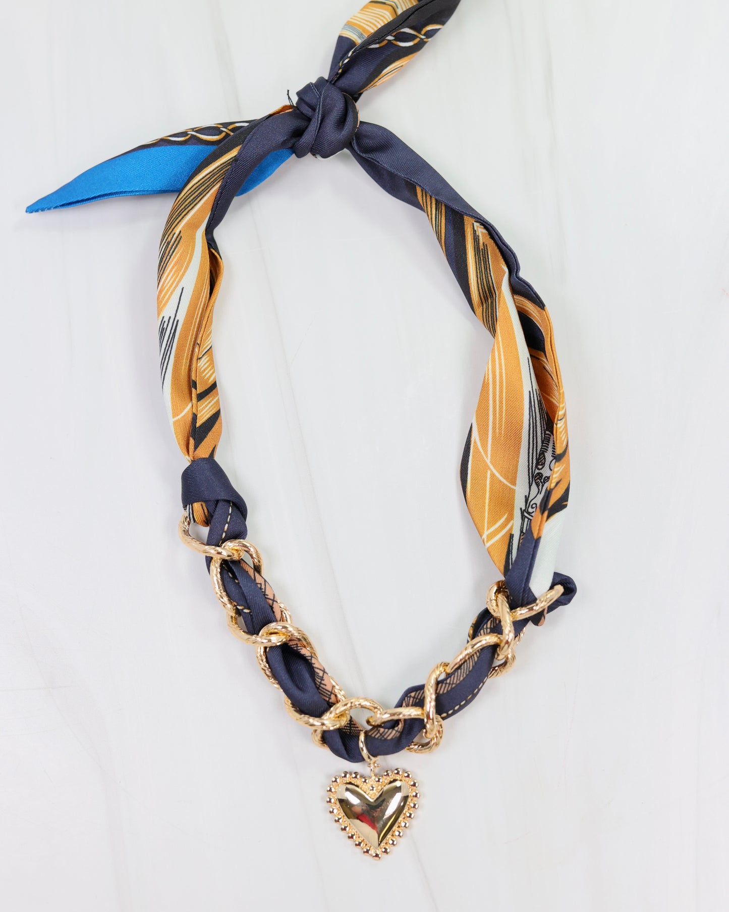 Santee Scarf Charm Necklace Navy Gold