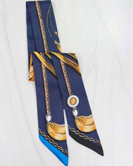 Santee Braided Rope Print Scarf Navy Gold