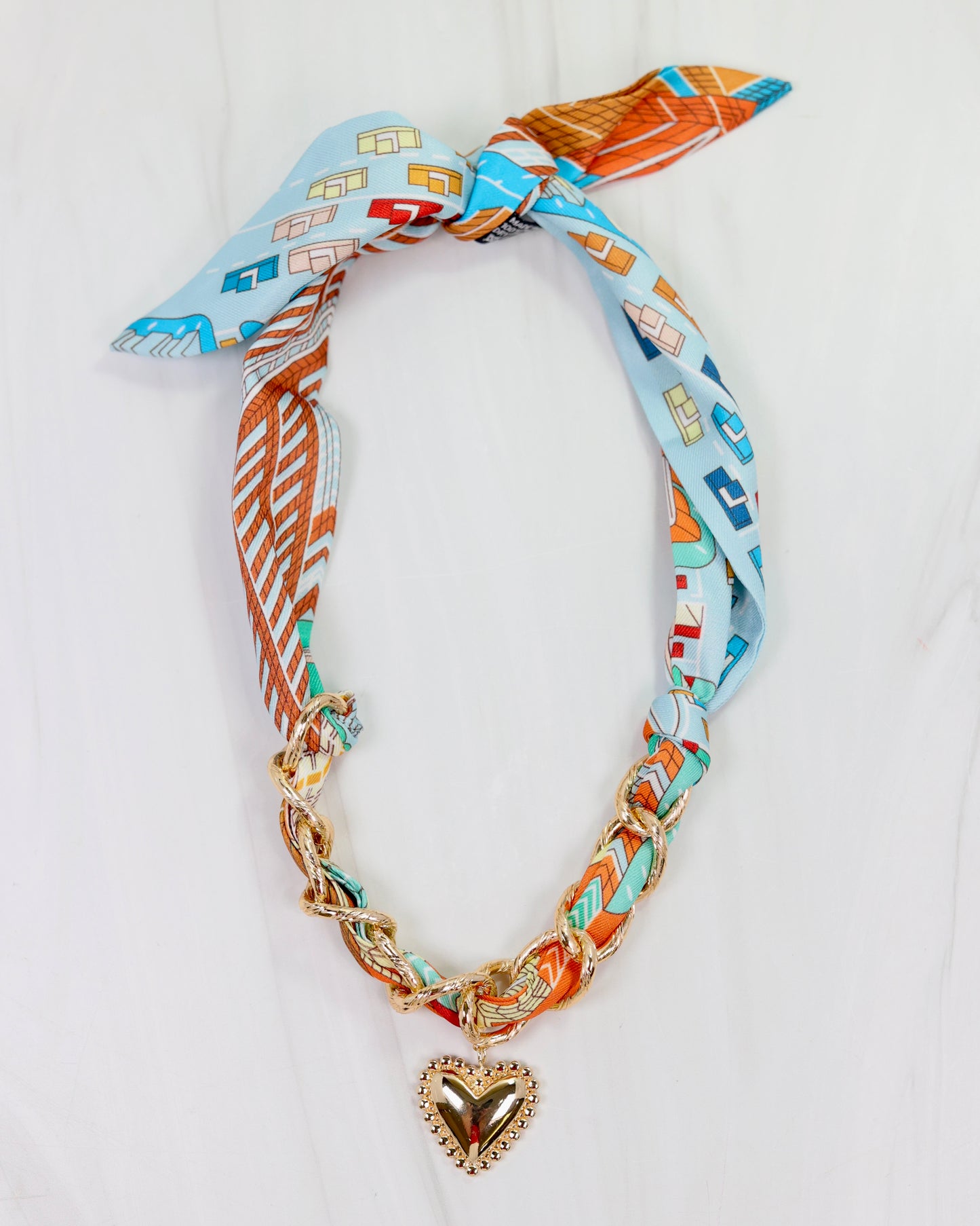 Santee Scarf Charm Necklace Light Blue