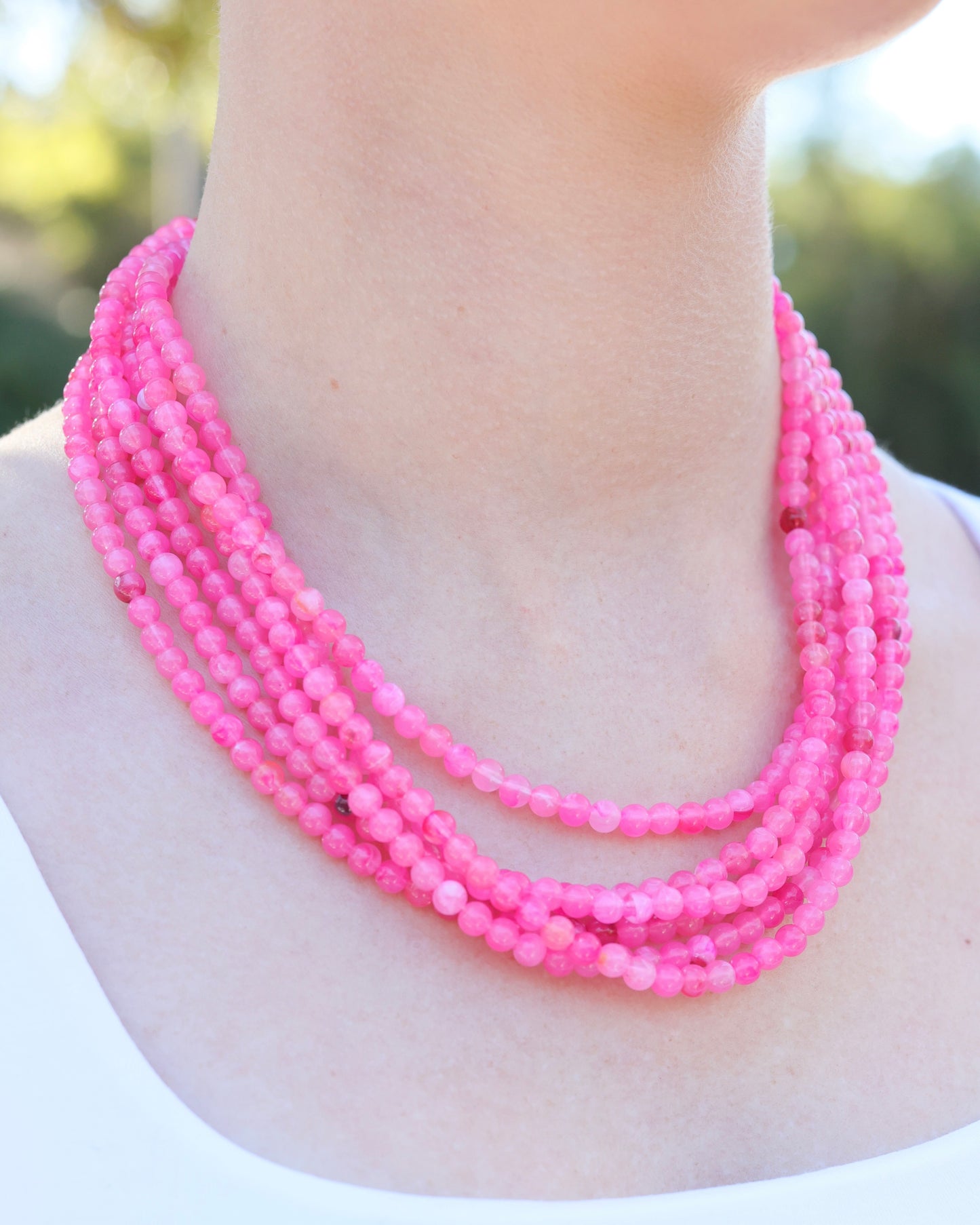 Brookline Layered Beaded Necklace Fuchsia
