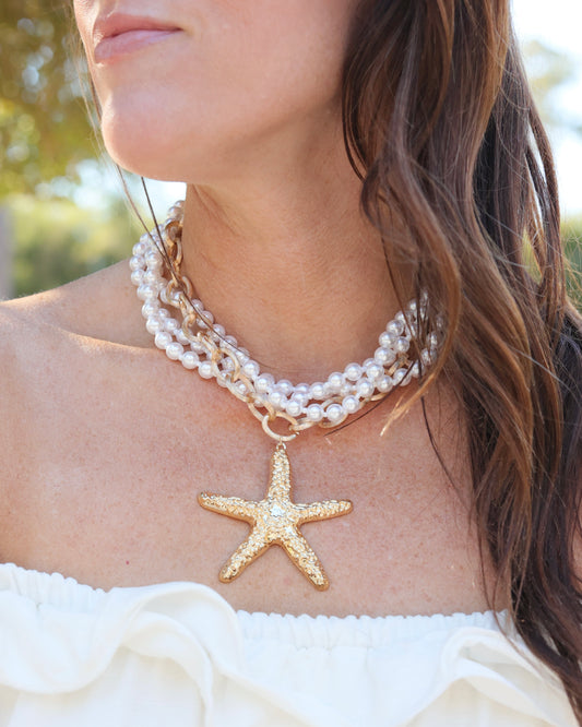 Castine Pearl Starfish Layered Necklace Gold