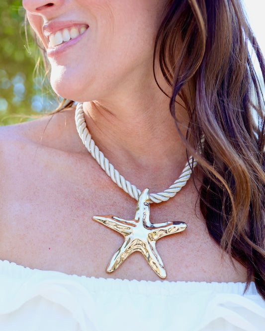 Grand Haven Starfish Cord Necklace Gold