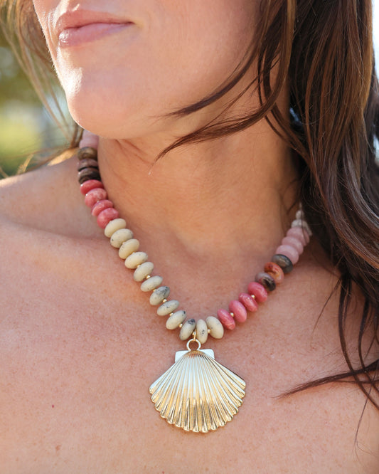 Scally Shell Beaded Necklace Pink Multi