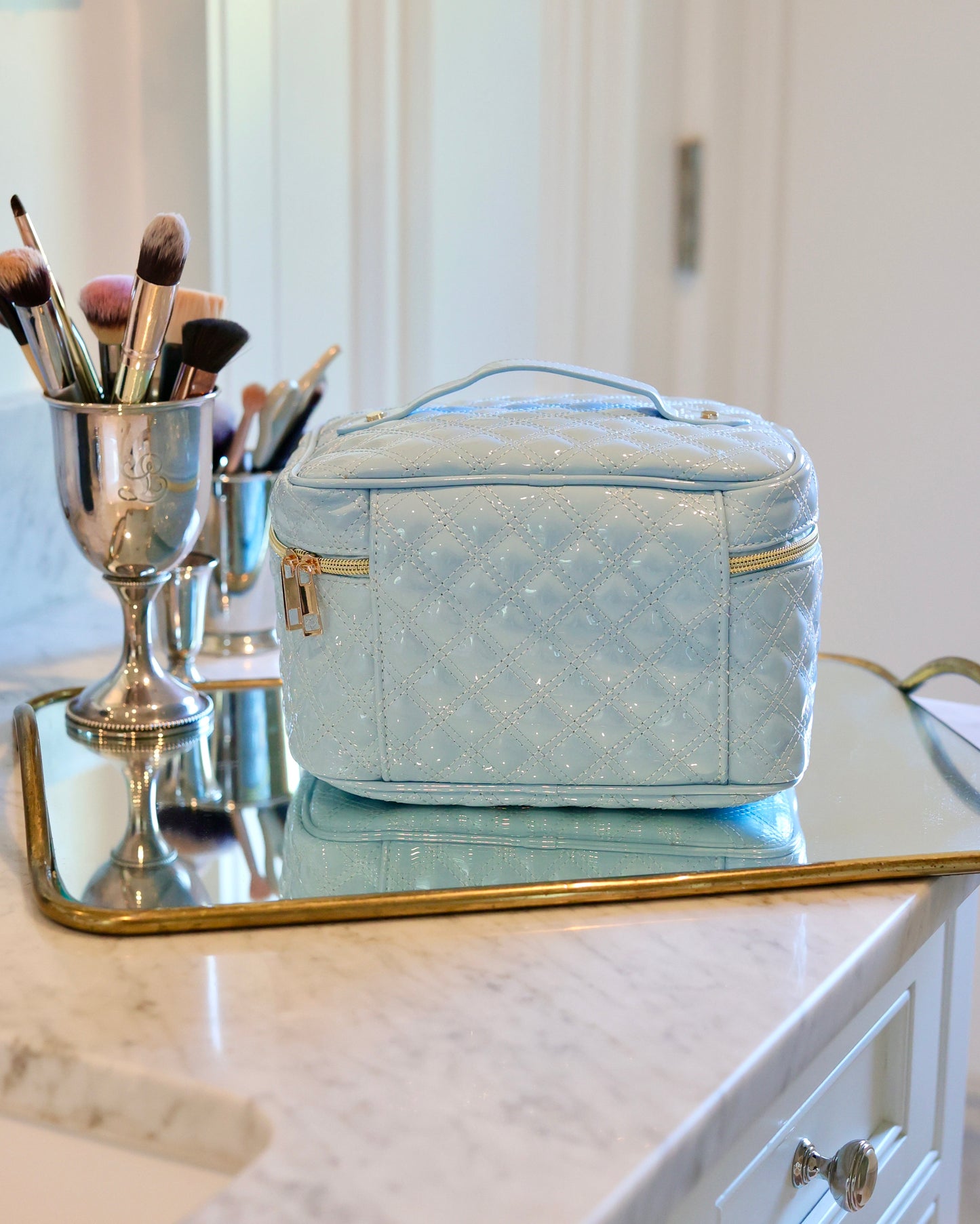 Hampton Train Case Light Blue Patent