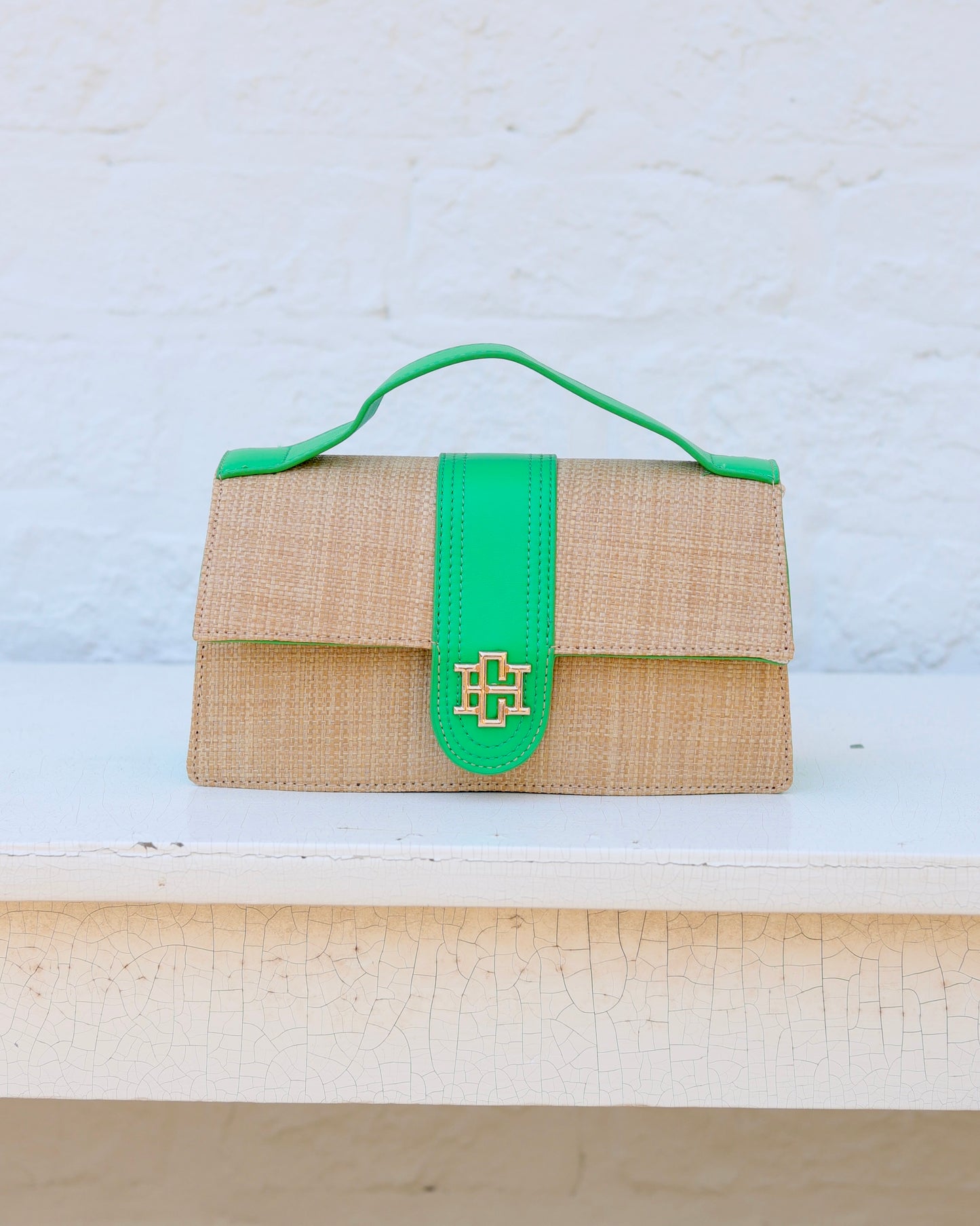 Waverly Clutch Natural Kelly Green