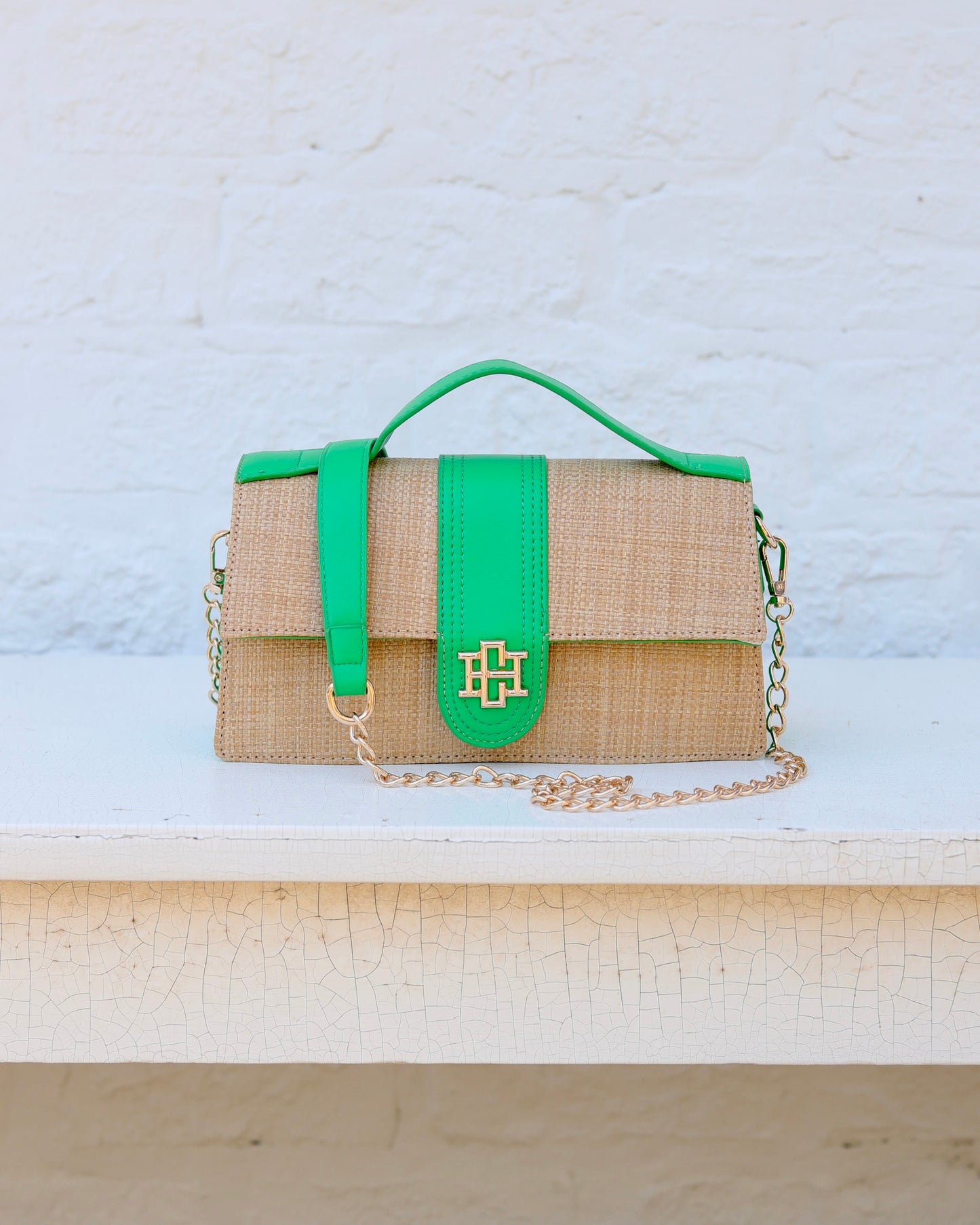 Waverly Clutch Natural Kelly Green