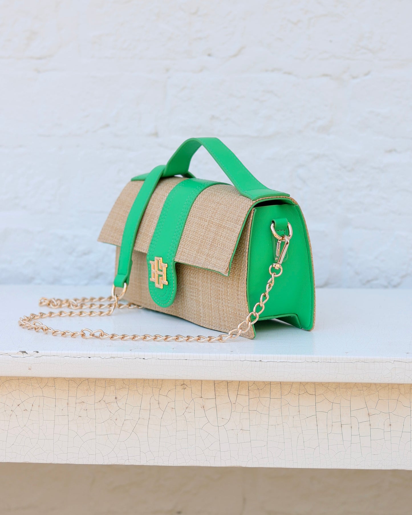 Waverly Clutch Natural Kelly Green