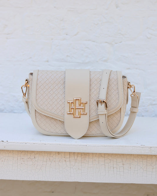 Griffin Crossbody Bag Woven Almond