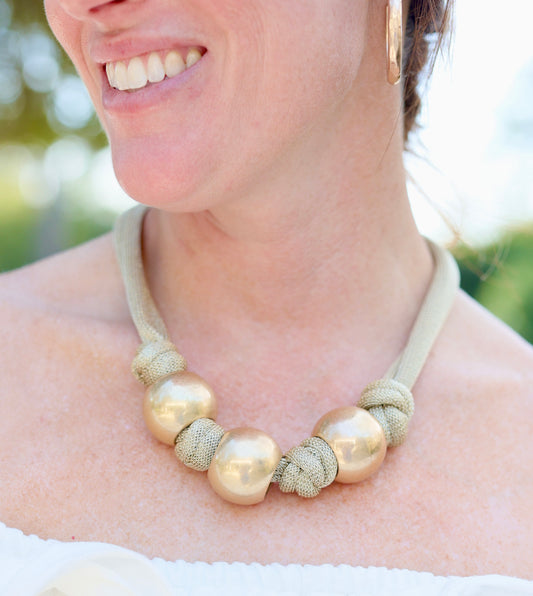 Asheboro Mesh Beaded Necklace Gold