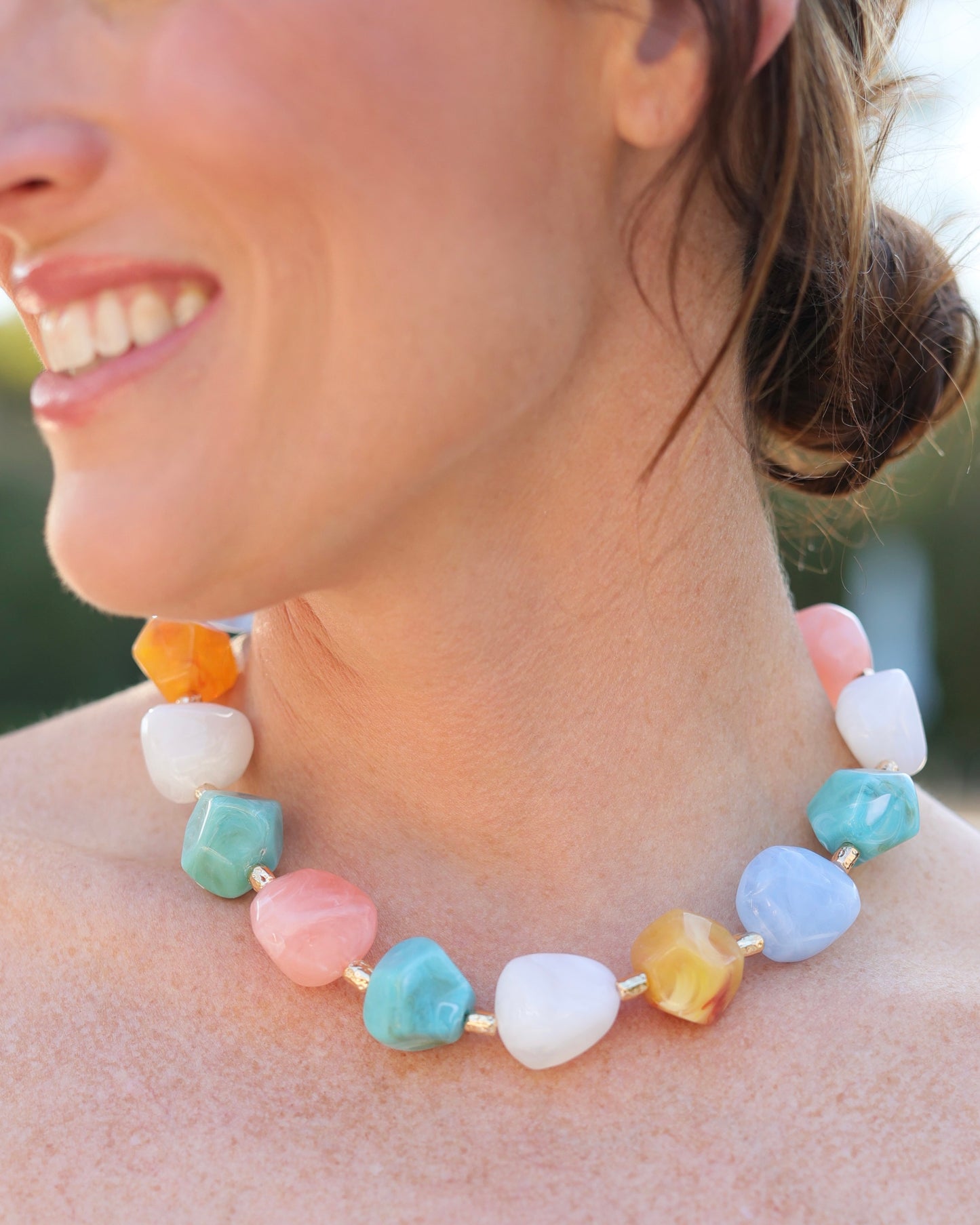 Syracuse Stone and Gold Beaded Necklace Light Multi