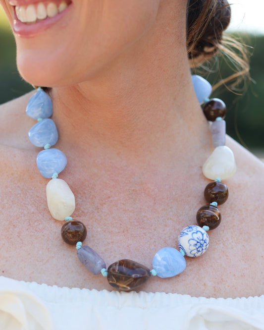 Gallup Marble and Ceramic Beaded Necklace Blue Multi