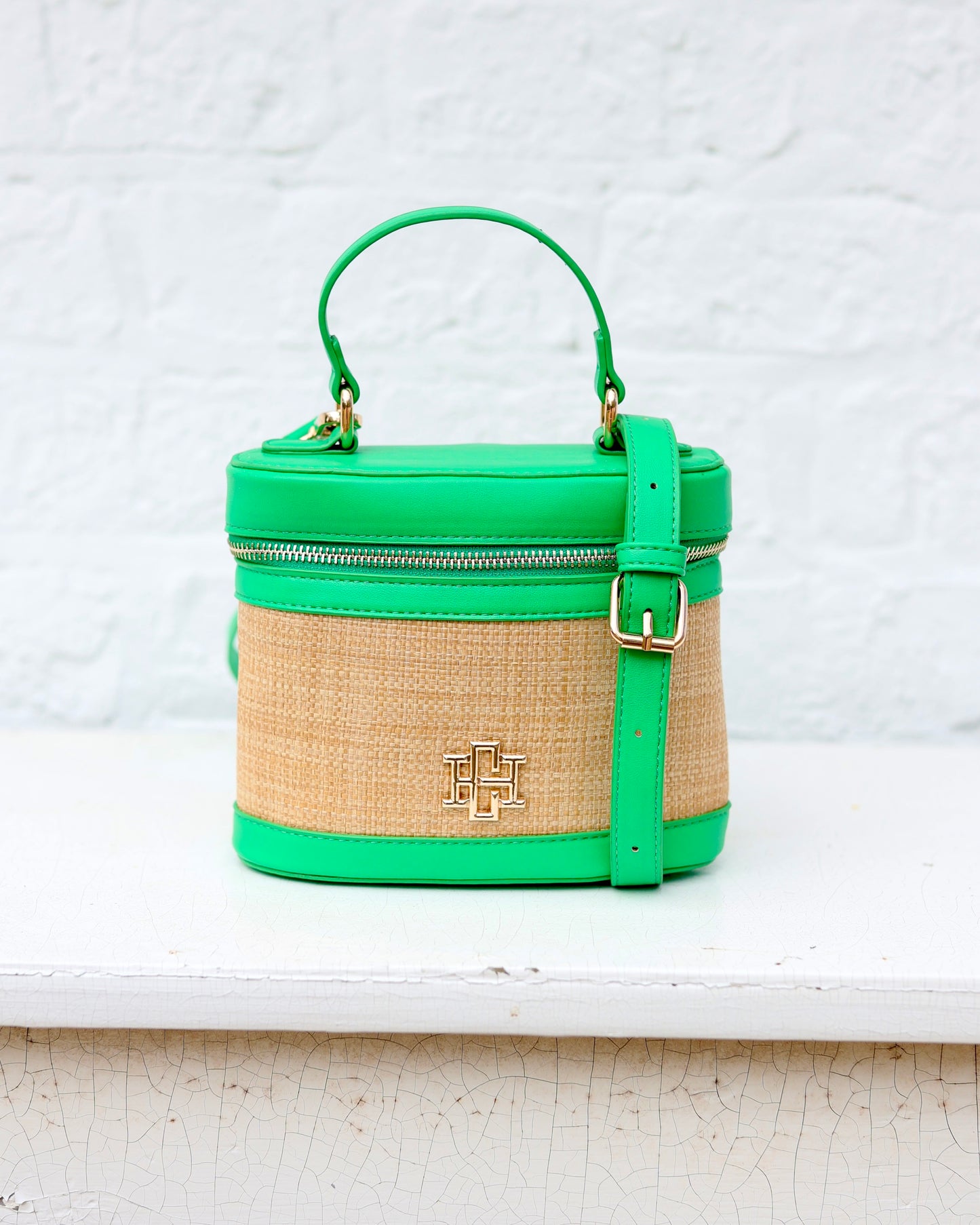 Audrey Handbag Natural Kelly Green
