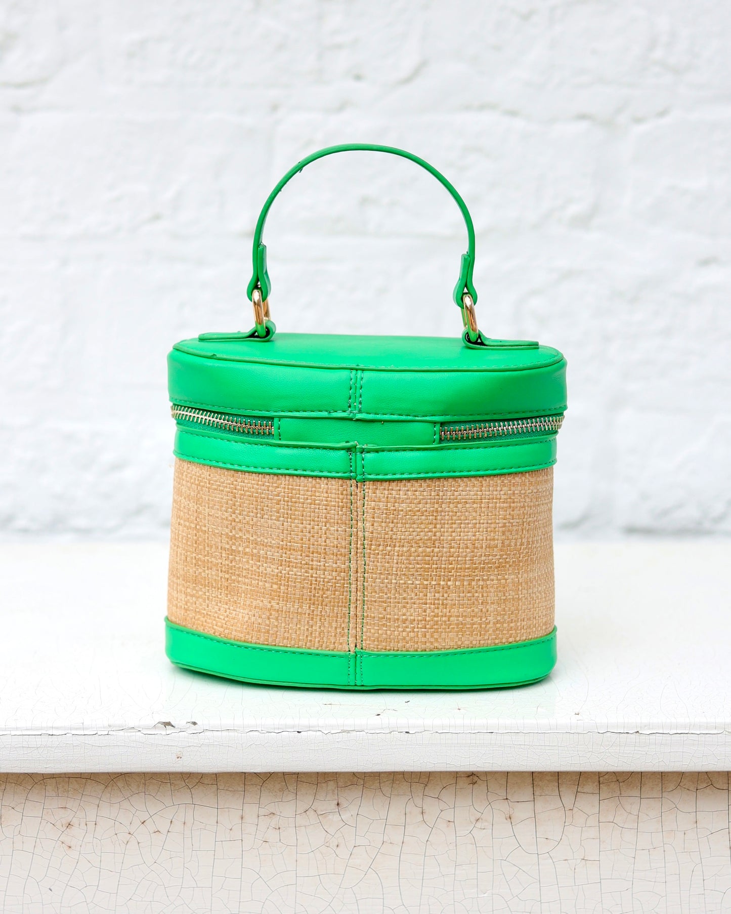 Audrey Handbag Natural Kelly Green