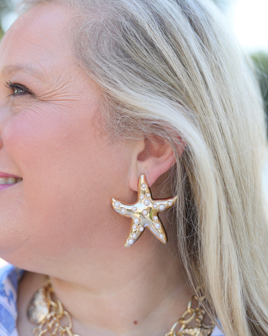 Trieste Pearly Starfish Earring Gold