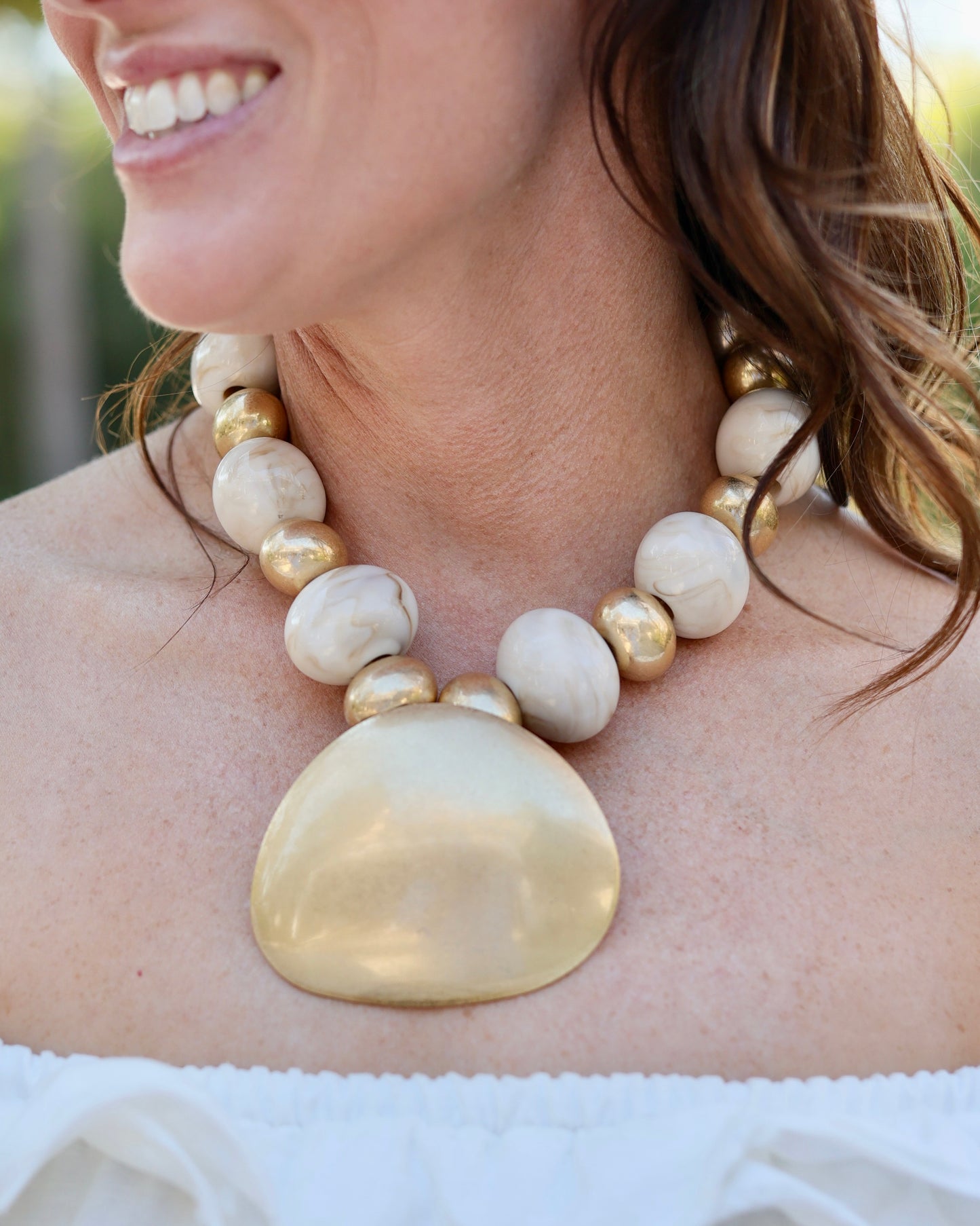 Roseburg Marble Statement Necklace with Pendant Worn Gold