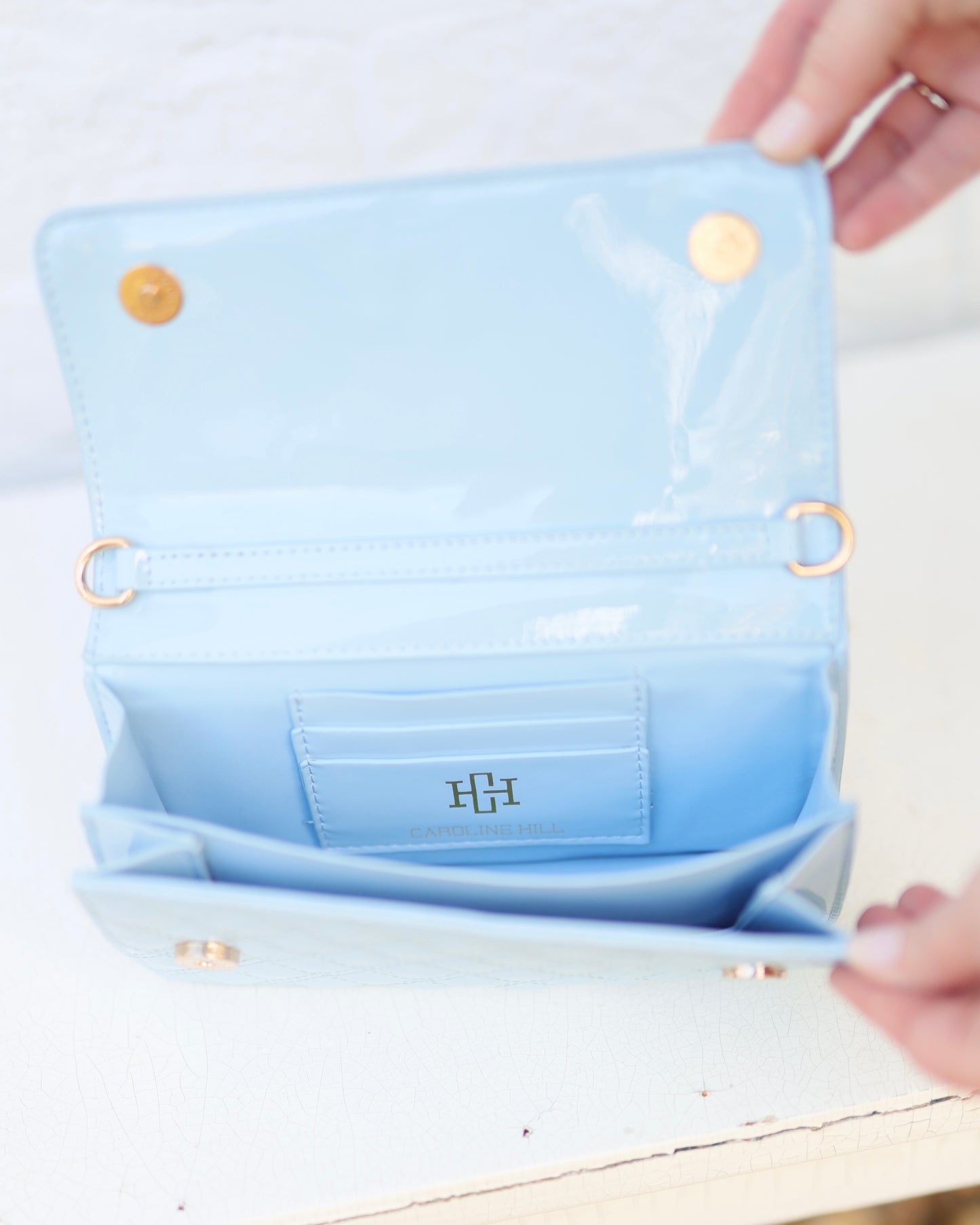 Brynleigh Clutch Crossbody Light Blue Patent