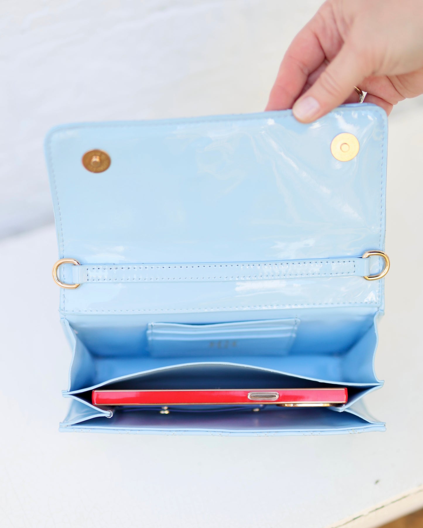 Brynleigh Clutch Crossbody Light Blue Patent