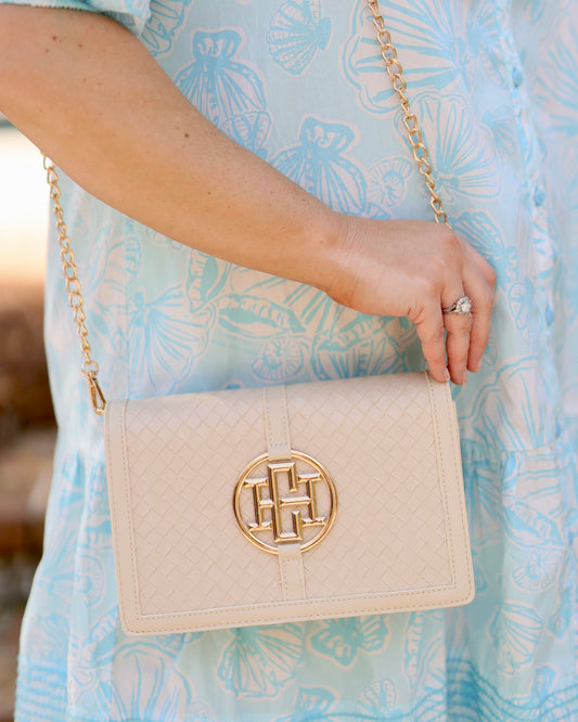 Cecilia Circle Logo Handbag Woven Almond