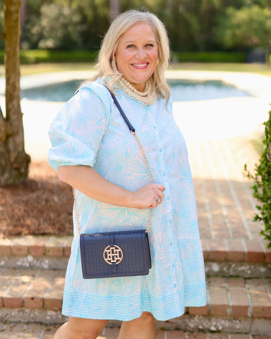 Cecilia Circle Logo Handbag Woven Navy