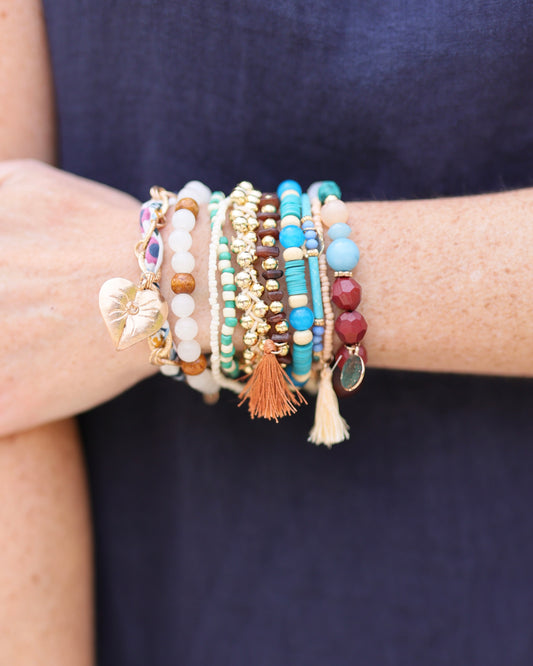 Xenia Beaded Stretch Bracelet Set Blue Multi