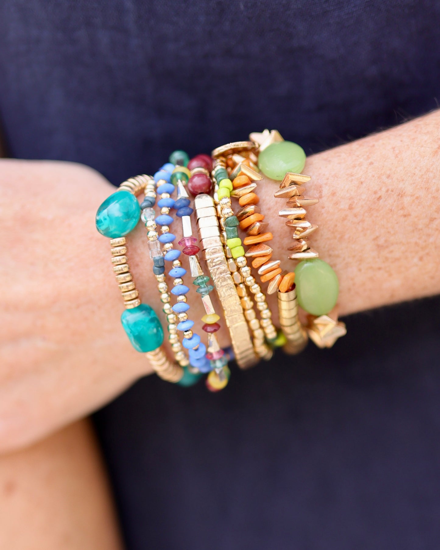 Shaker Beaded Stretch Bracelet Set Green Multi