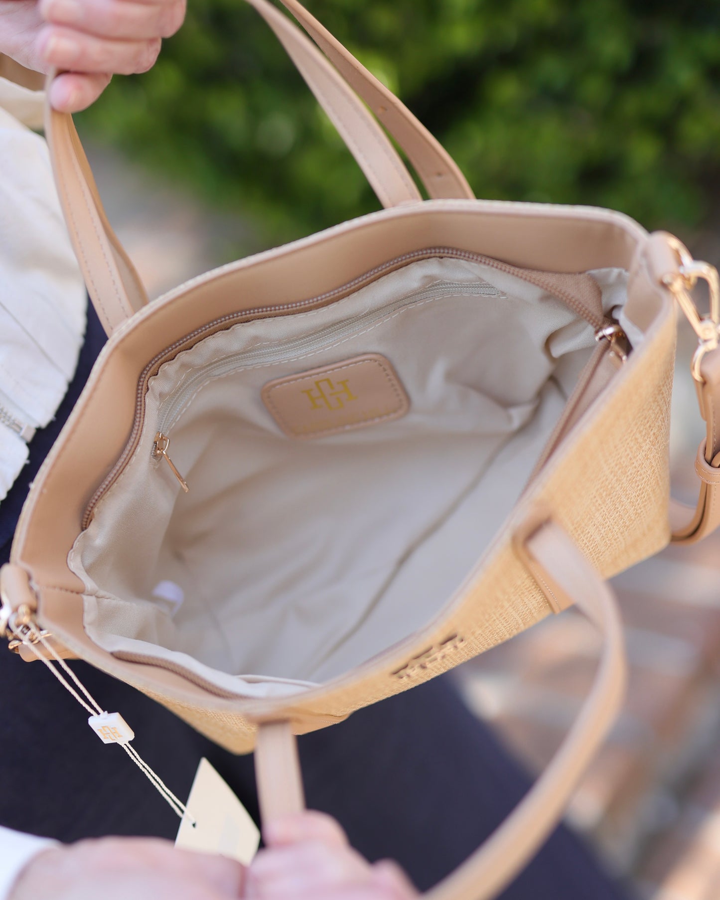 Georgie Mini Tote Natural Kelly Green