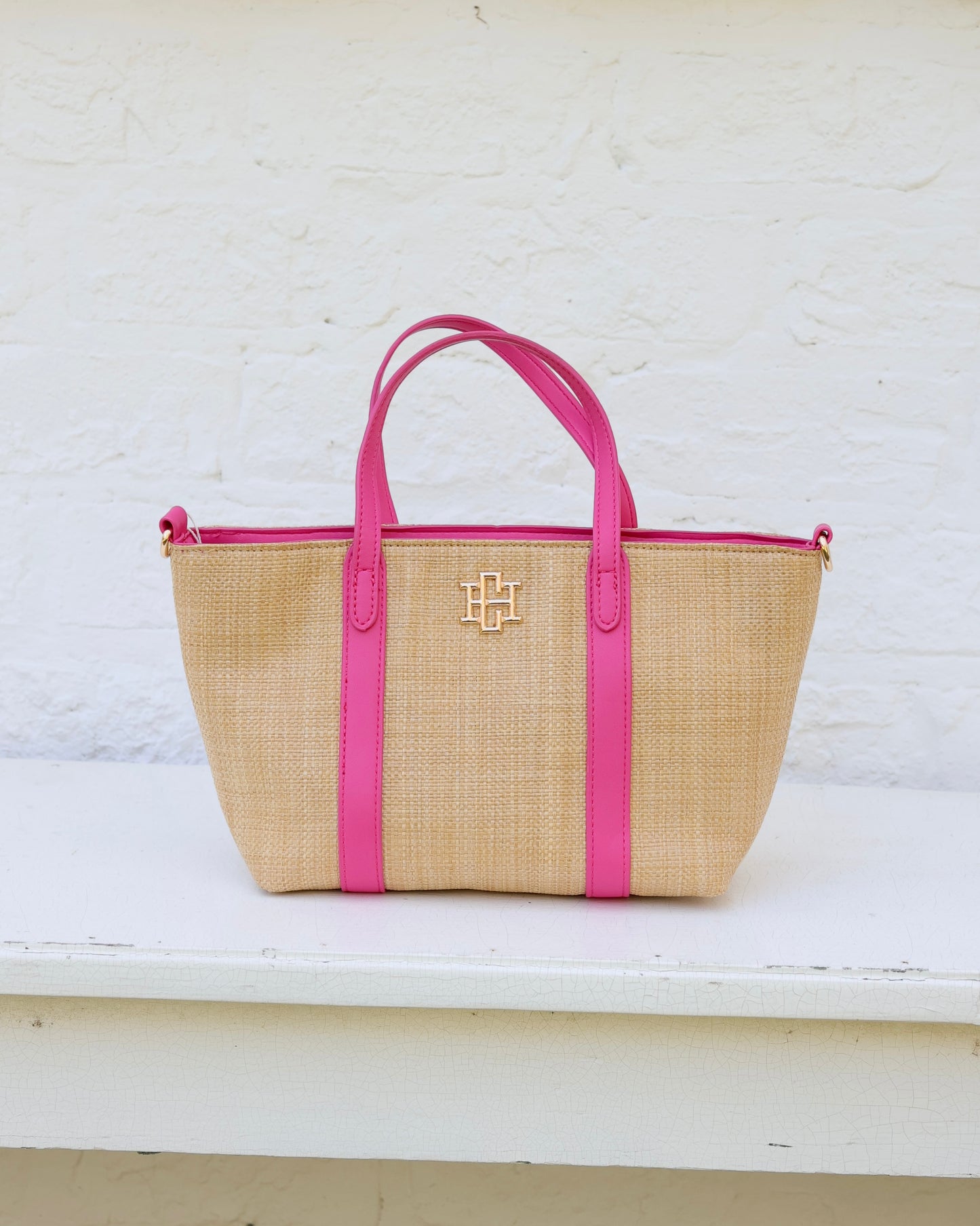 Georgie Mini Tote Natural Hot Pink
