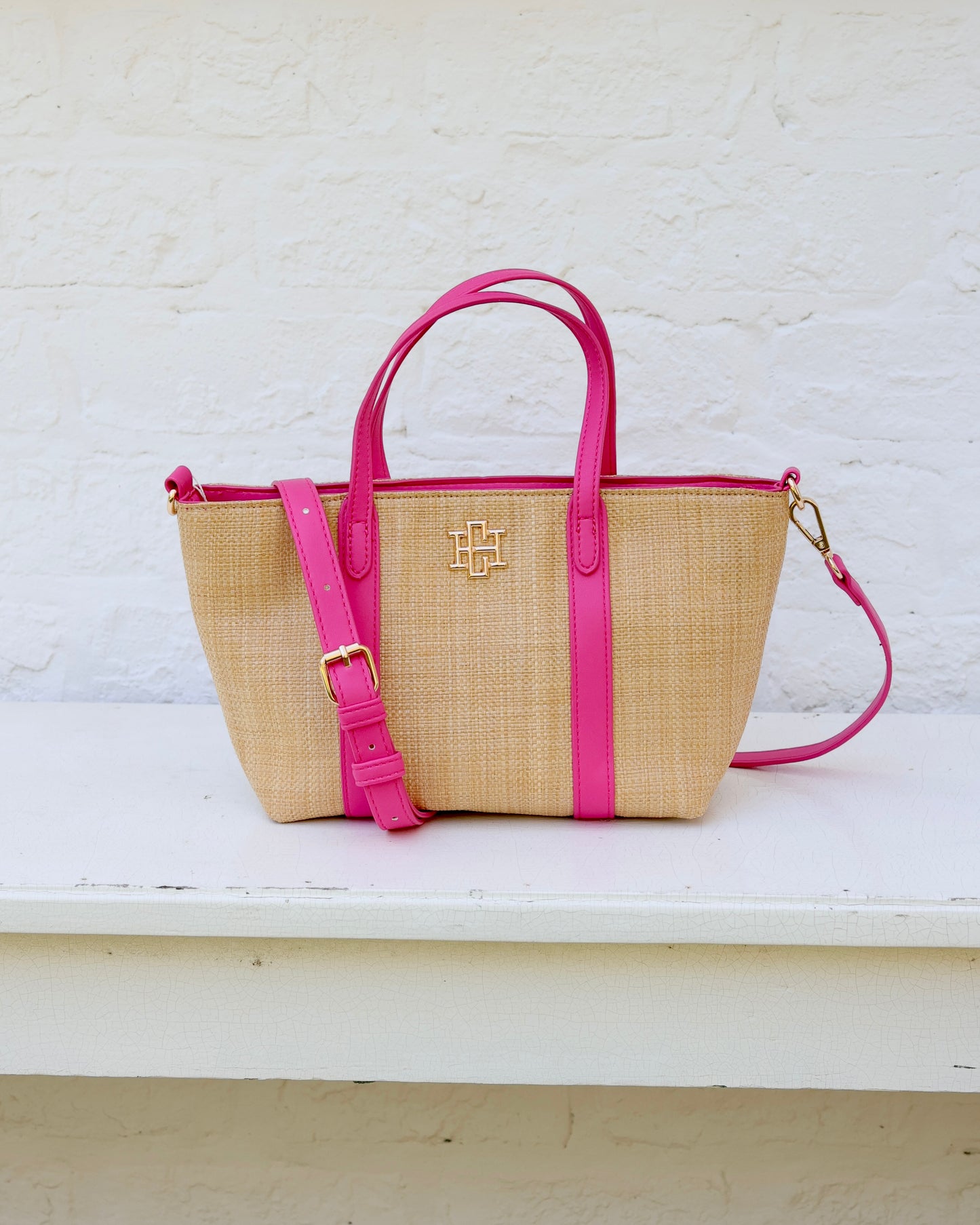 Georgie Mini Tote Natural Hot Pink