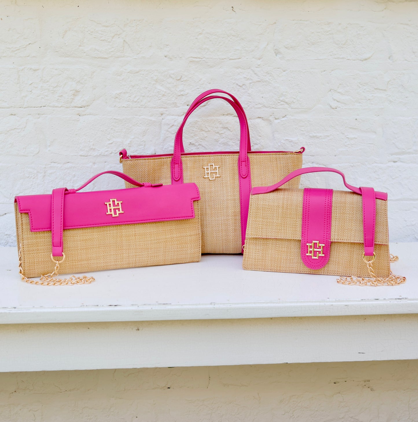 Straw and Hot Pink Handbag Bundle
