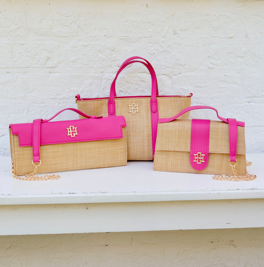 Straw and Hot Pink Handbag Bundle