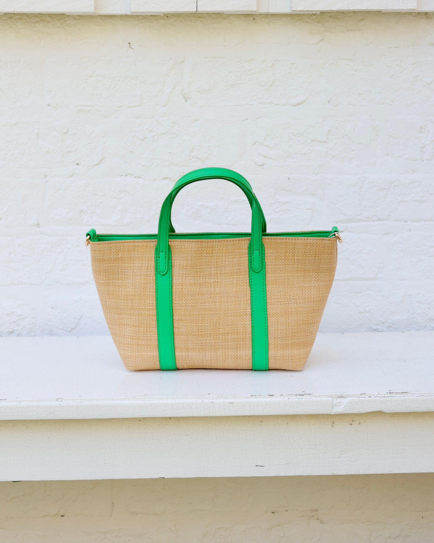 Georgie Mini Tote Natural Kelly Green