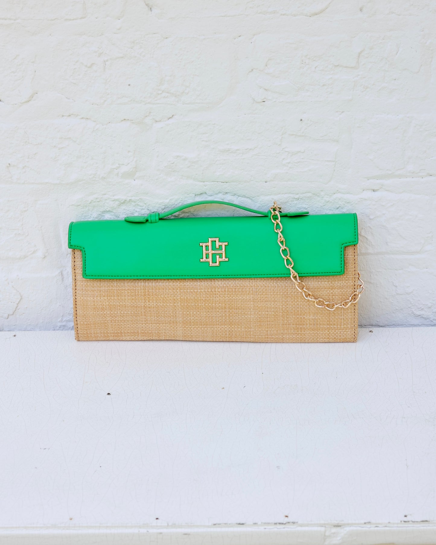 Betty Clutch Natural Kelly Green
