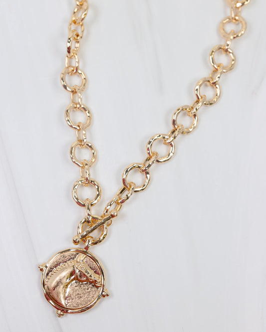 Millicent Horse Coin Link Necklace GOLD
