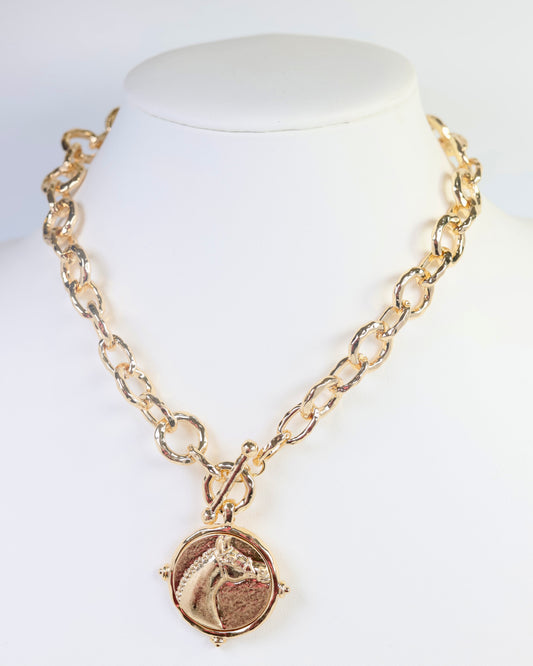 Millicent Horse Coin Link Necklace GOLD