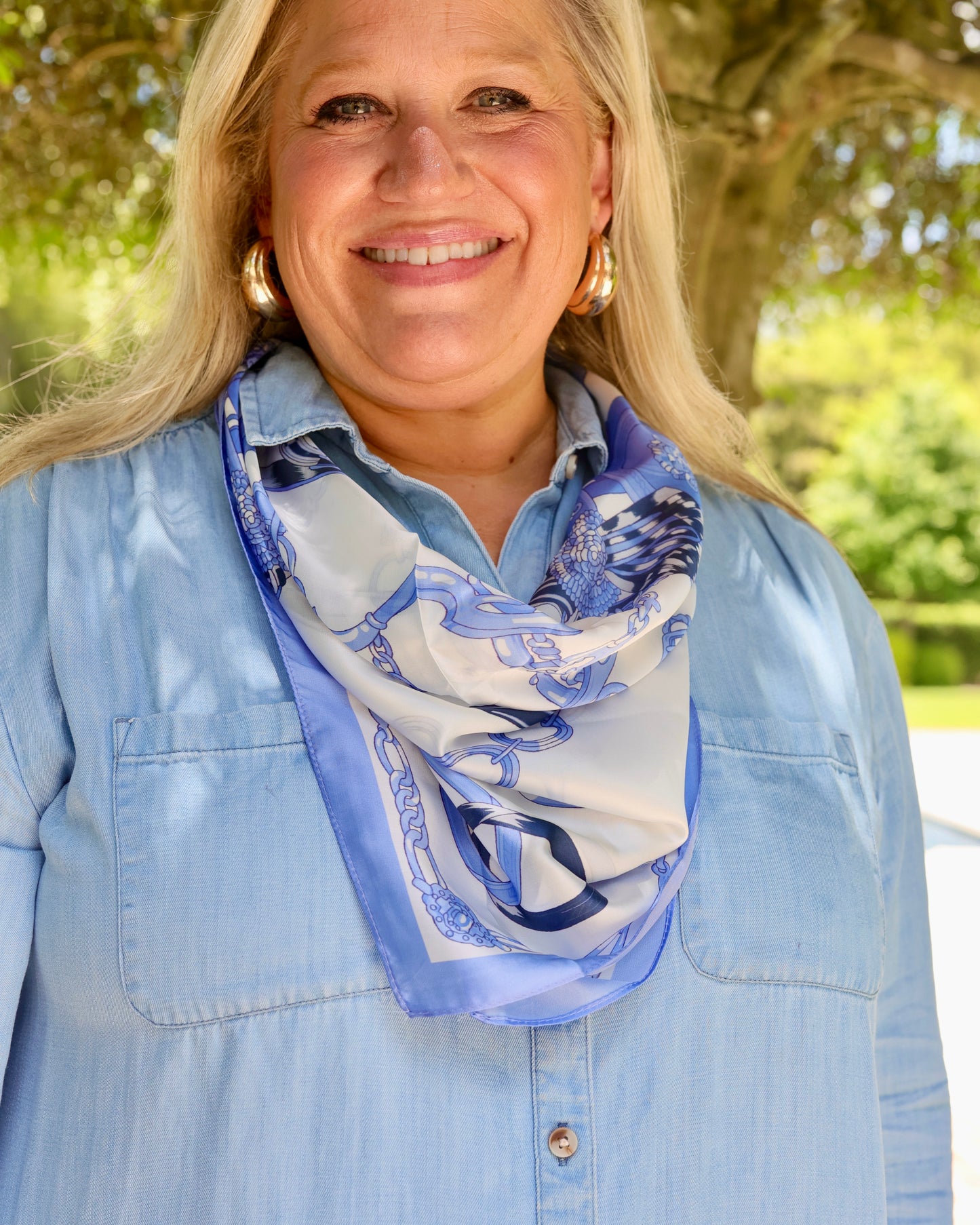 Edie Equestrian Print Scarf Blue