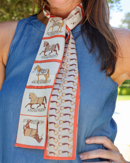 Deanna Reversible Equestrian Skinny Scarf Orange