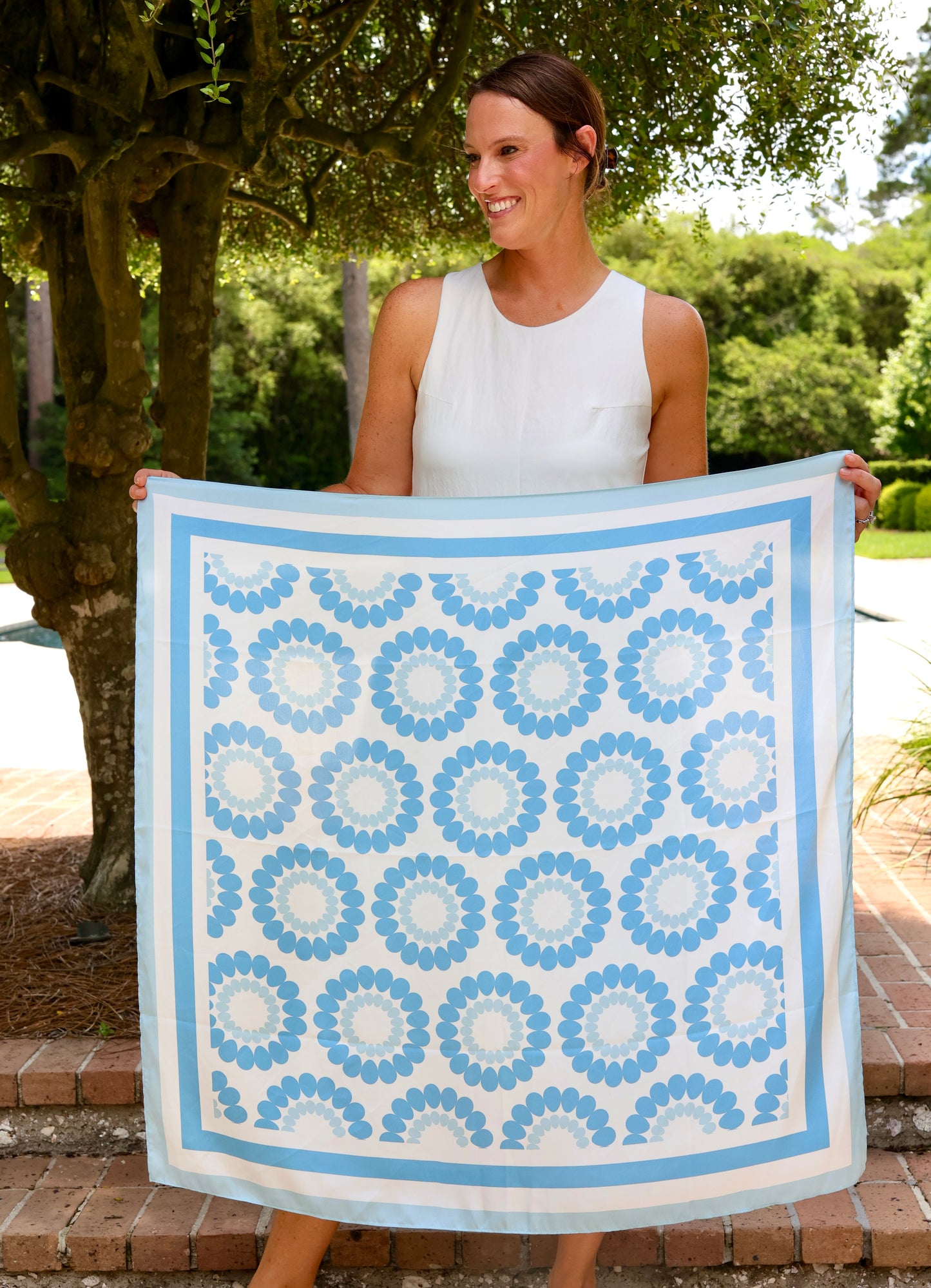 Lucy Floral Scarf Large Light Blue White
