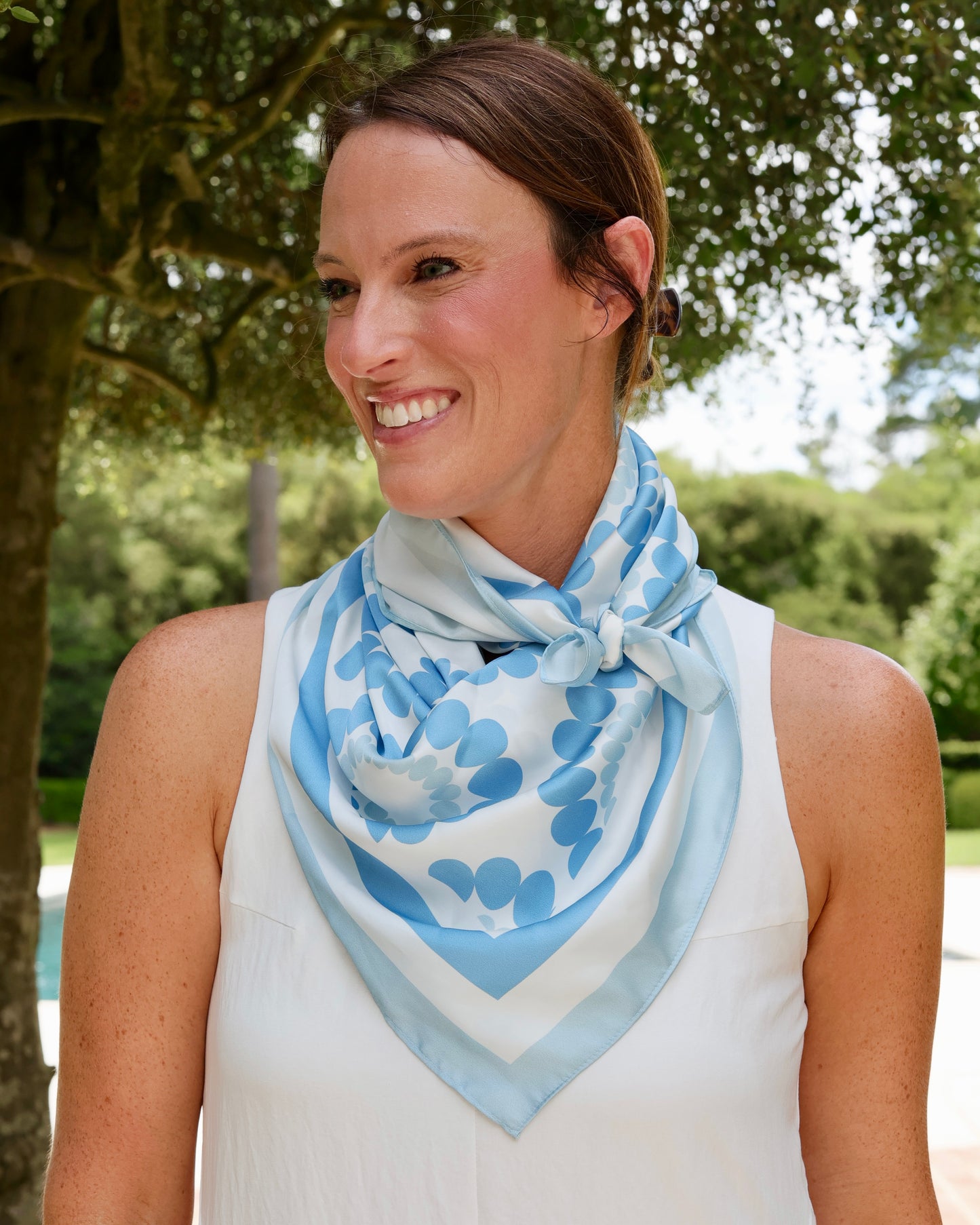 Lucy Floral Scarf Large Light Blue White